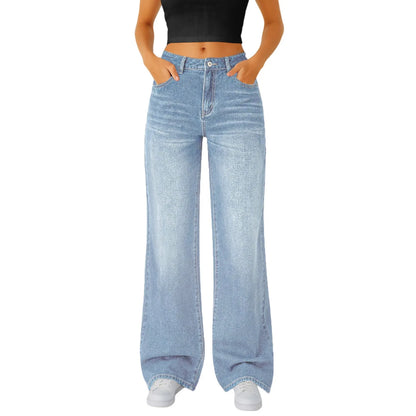 Floor-Length Straight Jeans — High Waist Y2K Denim