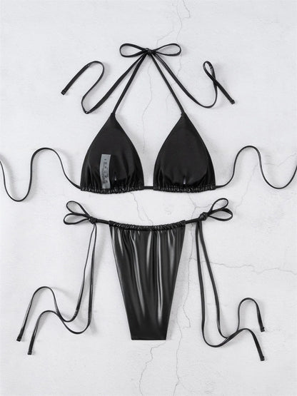 Black Micro Bikini in Glossy PU – Y2K Style