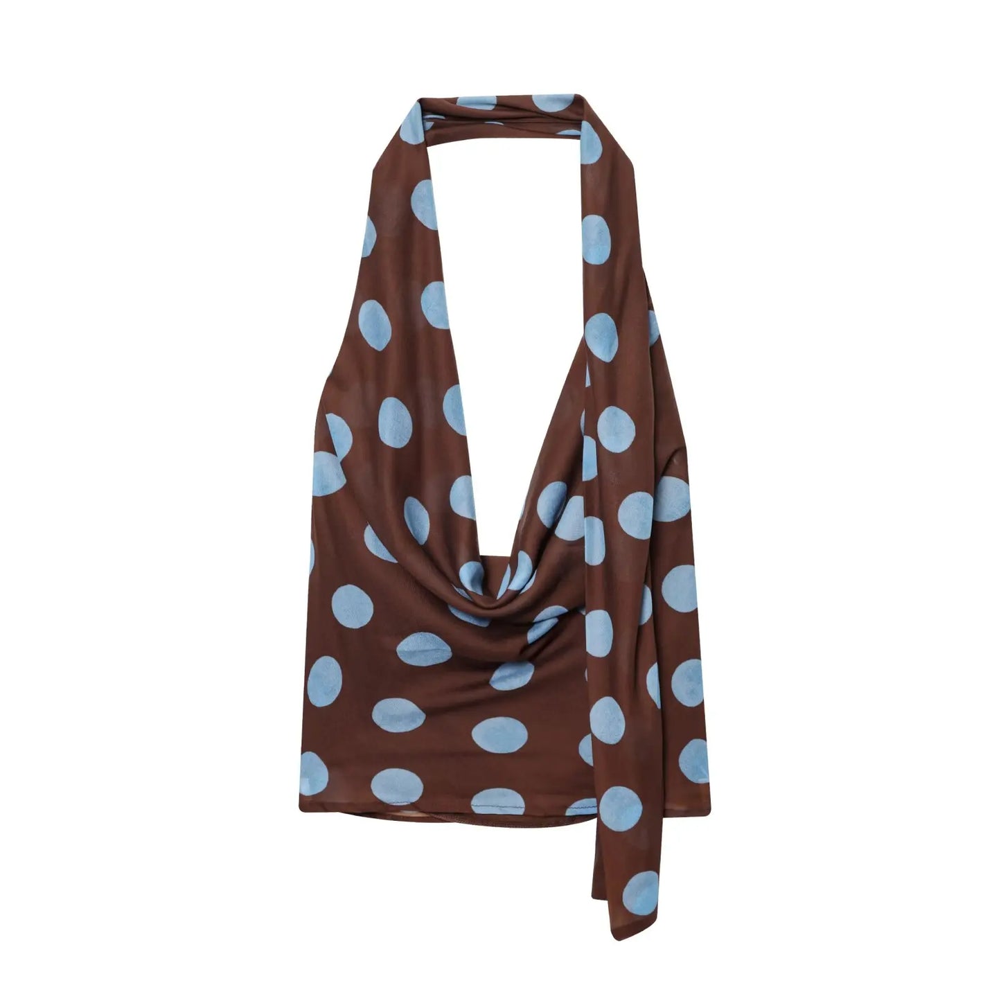 Polka Dot Halter Top & Asymmetric Skirt Set – Stylish Vacation Two Piece