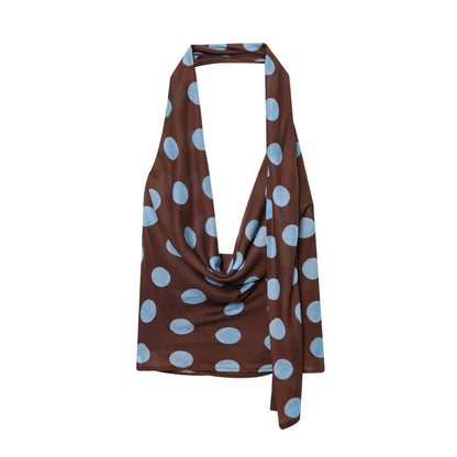 Polka Dot Halter Top & Asymmetric Skirt Set – Stylish Vacation Two Piece