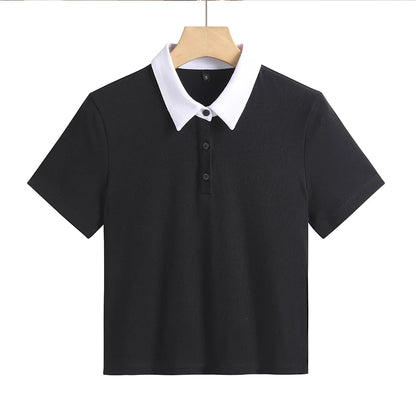 Slim Fit Polo T-shirt — Solid Color Short Style Top