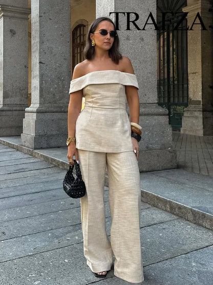Back Zipper Crop Top & Zip-up Pants Set – Casual Wide Leg Suit