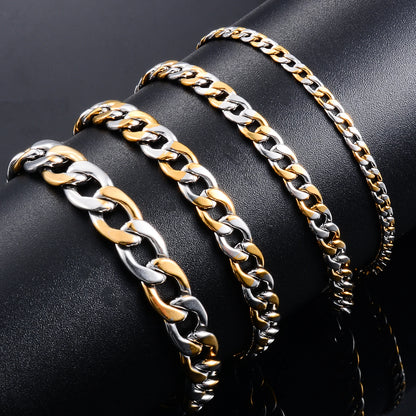 Cuban Link Bracelet – Silver & Gold Stainless Steel Design