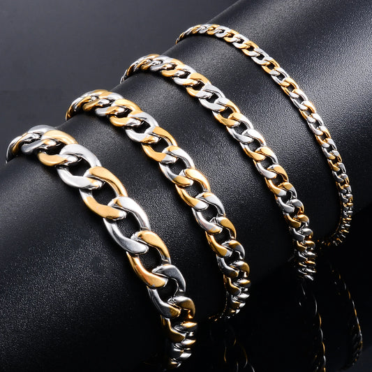 Cuban Link Bracelet – Silver & Gold Stainless Steel Design