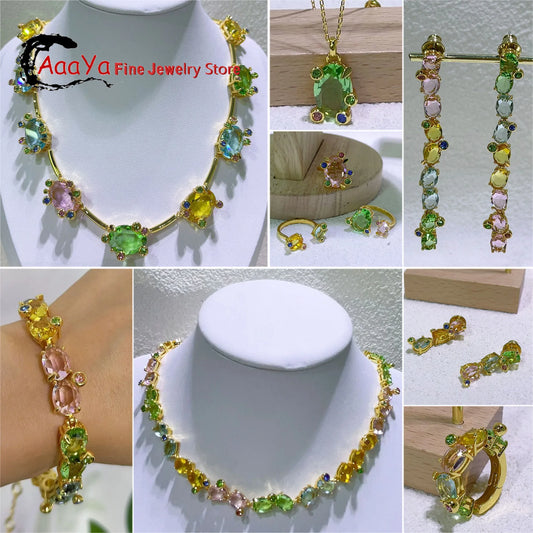 Colored Zirconia Jewelry Set – Necklace, Earrings & Bracelet