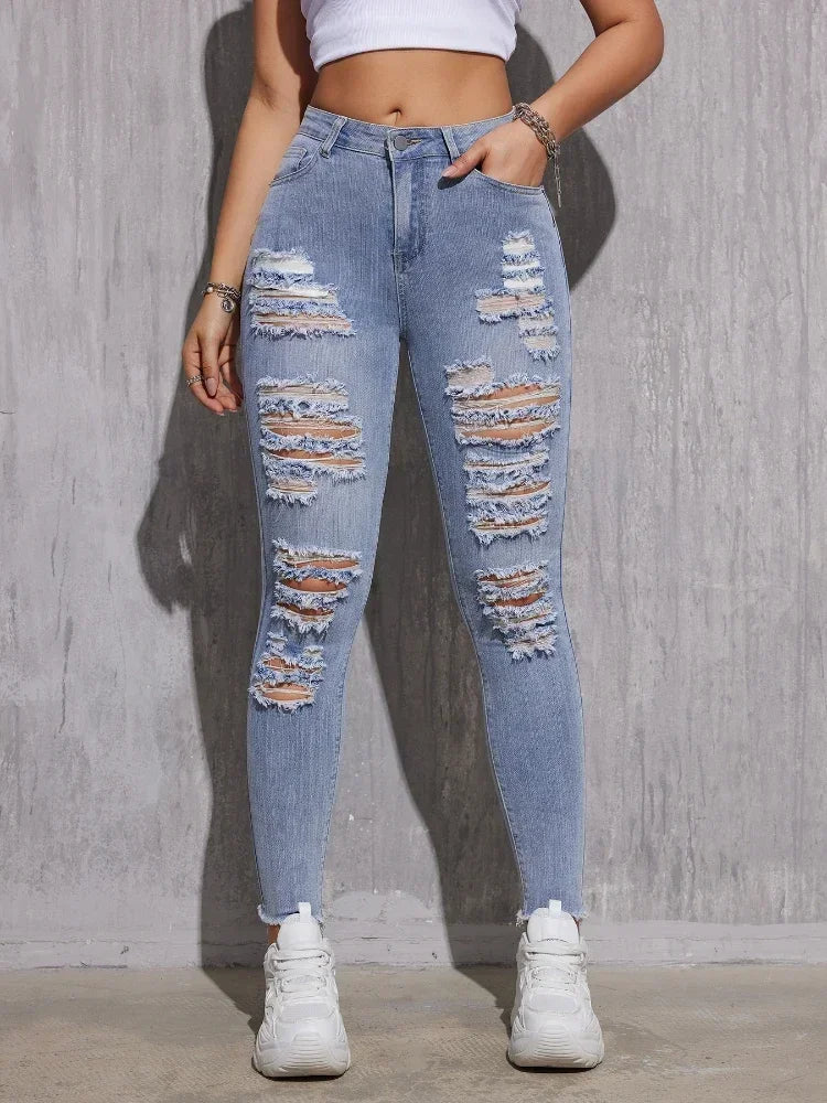 Ripped Skinny Denim — High Waist Hole Detail