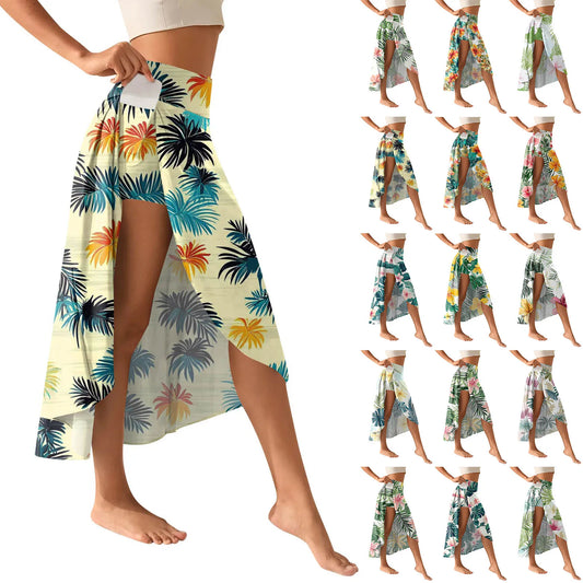 High Waist Wrap Skirt with Shorts — Summer Ruffle Maxi