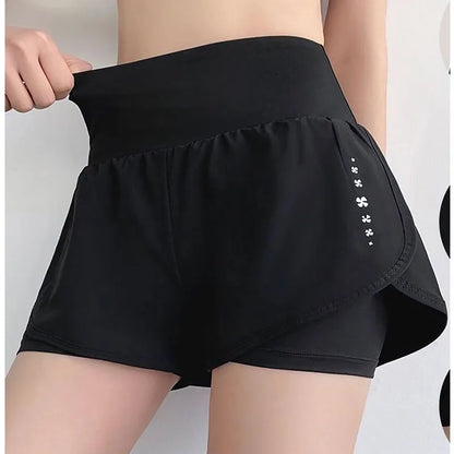 Fake Two-Piece Printed Pocket Shorts — Loose High Waist