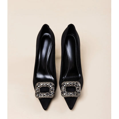 OnyxPro | Black Pointed Rhinestone Heels – Professional Thick Heel Pumps