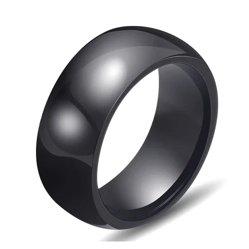6mm Black & White Ceramic Ring – Crystal Inlay Wedding Band