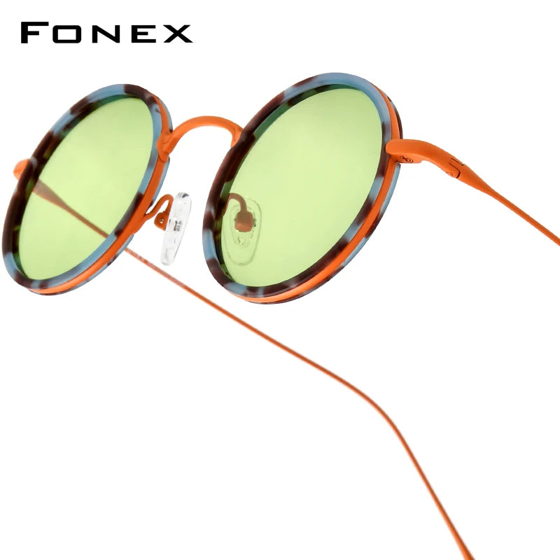 FONEX Acetate Titanium Polarized Sunglasses – Vintage Round Unisex Design