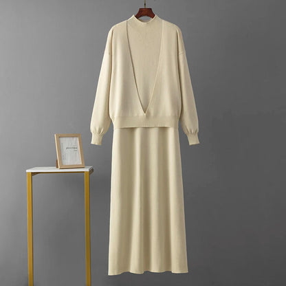 Knitted Dress Two Piece Set – Long Sleeve Sweater & Skirt