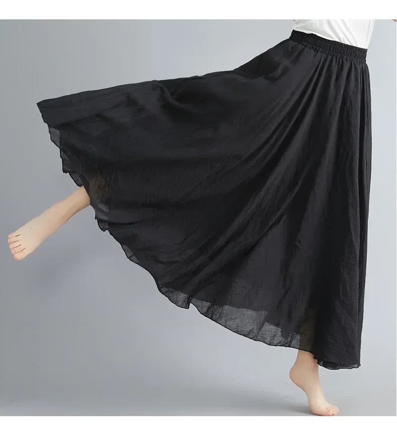 Cotton Linen Maxi Skirt — Casual Harajuku Style