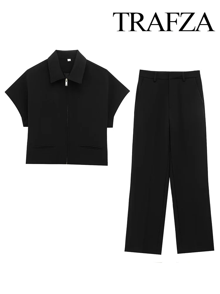 Lapel Short Coat & Wide-Leg Pants