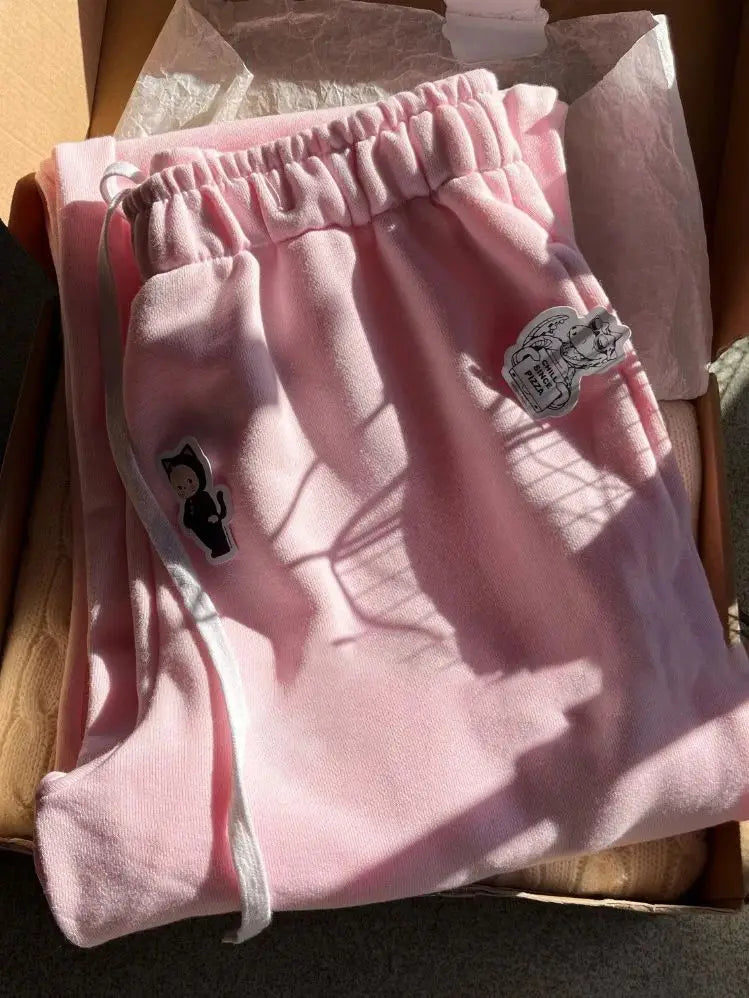 Pink Cotton O-neck T-shirt & Drawstring Sweatpants Set – Slim Fit Two Piece
