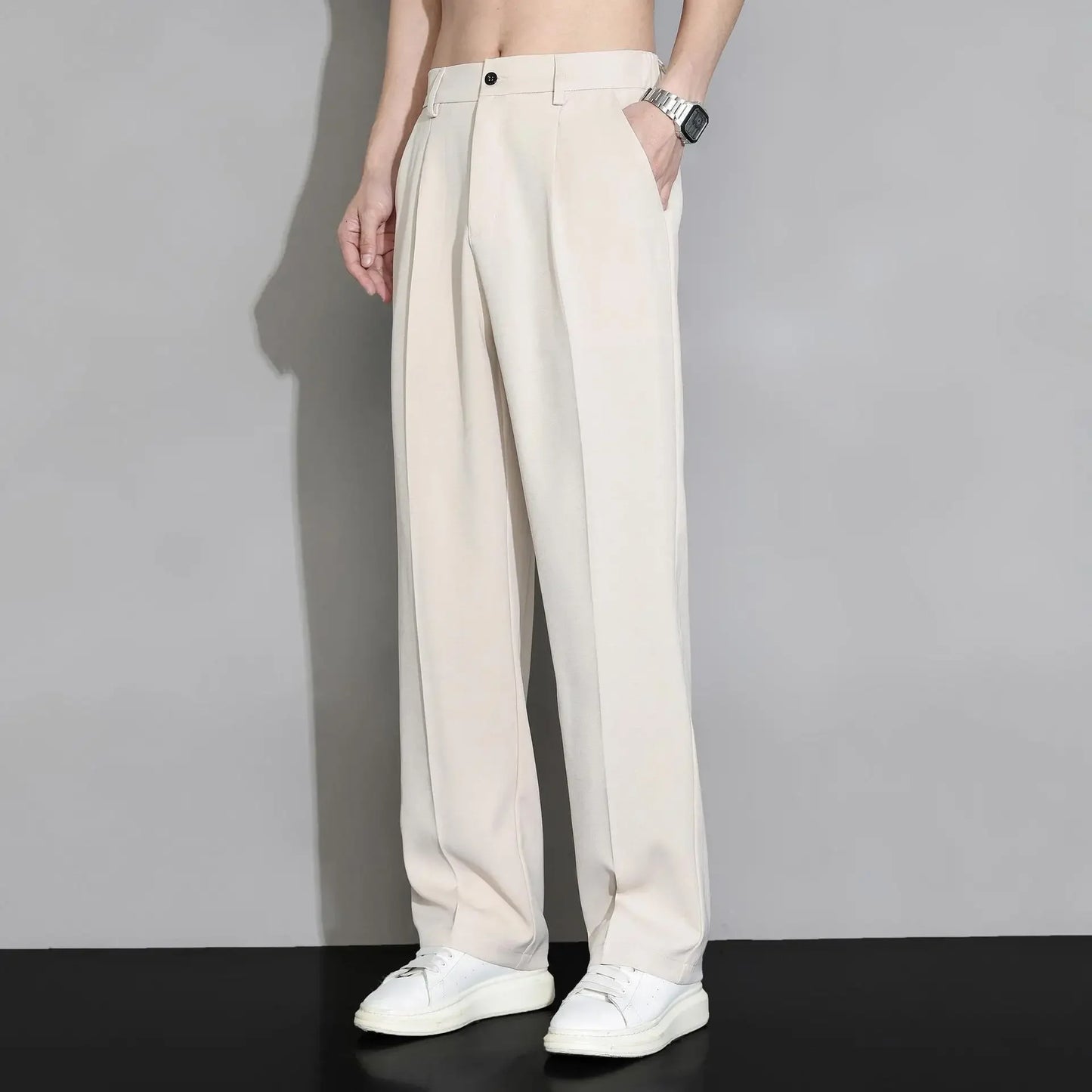 Solid Color Fashion Straight Pants – Zipper Pockets