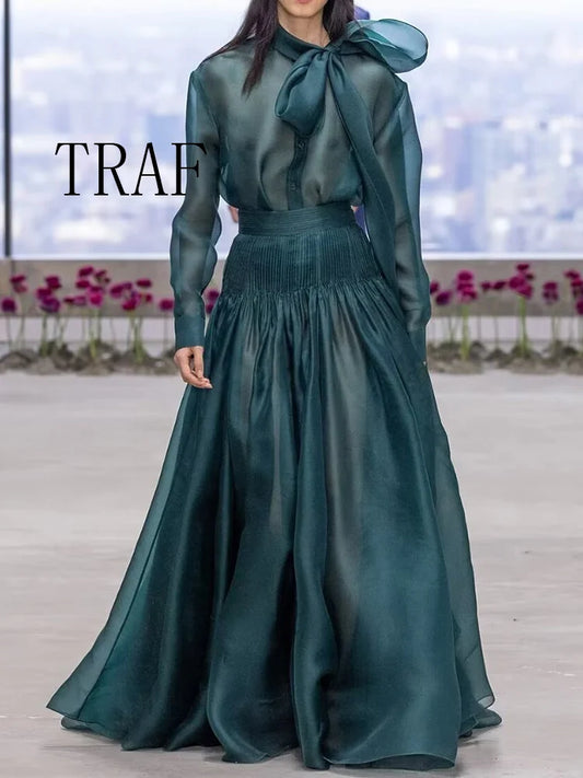Bow Shirt & Skirt Two-Piece Set