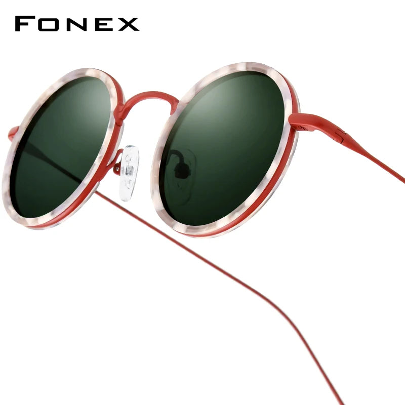 FONEX Acetate Titanium Polarized Sunglasses – Vintage Round Unisex Design