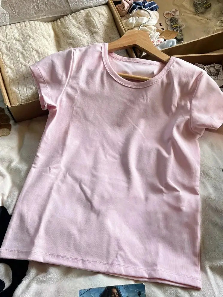 Pink Cotton O-neck T-shirt & Drawstring Sweatpants Set – Slim Fit Two Piece