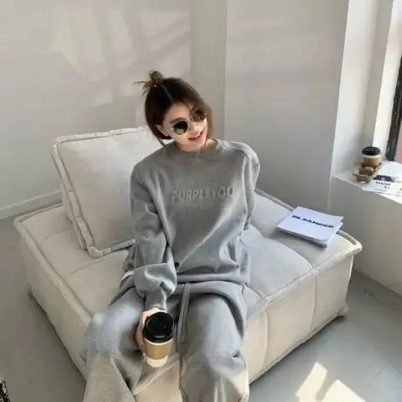 Purple Sports Suit – Loose Long Sleeve Sweater & Pants Set