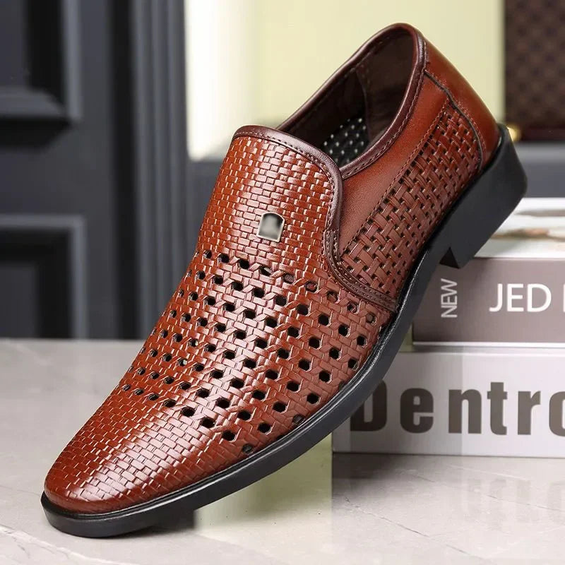 Hollow Leather Dress Sandals — Soft Sole Business Casual