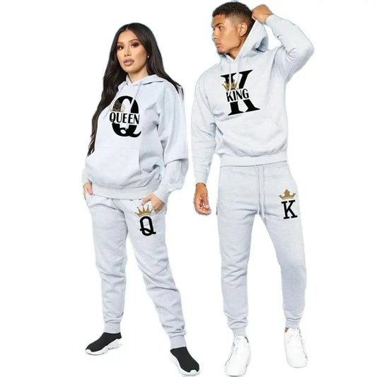 KING & QUEEN Couple Hoodie Set – Relaxed Fit Print