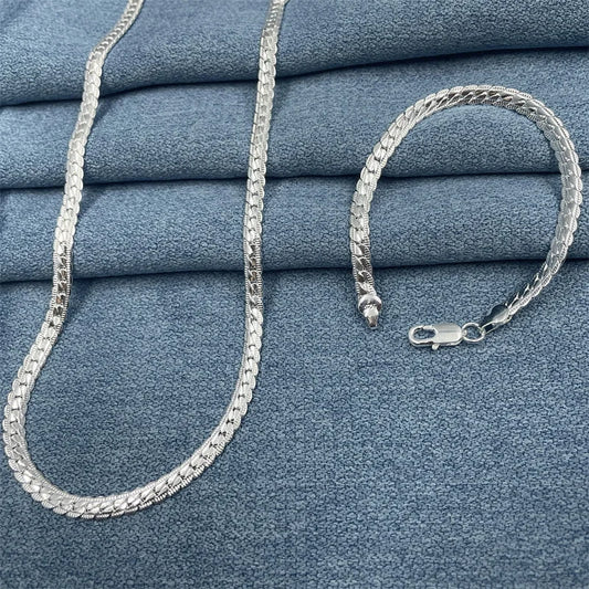 Full Chain Necklace & Bracelet Set – 925 Silver