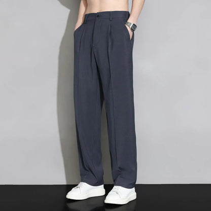 Solid Color Fashion Straight Pants – Zipper Pockets