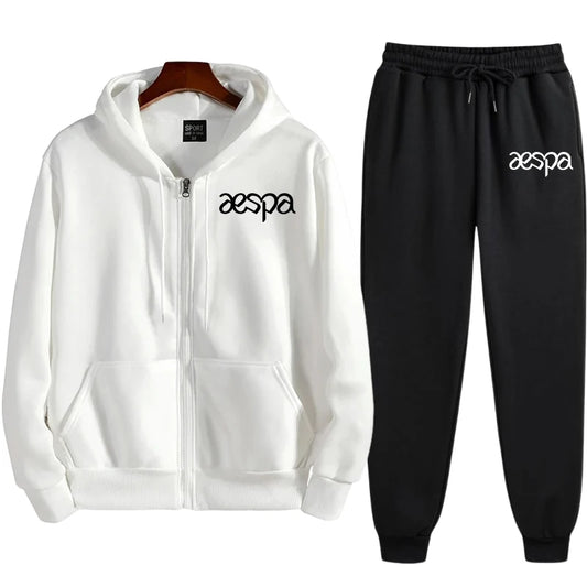 Printed Hoodie & Joggers Set – Zipper Overcoat Combo