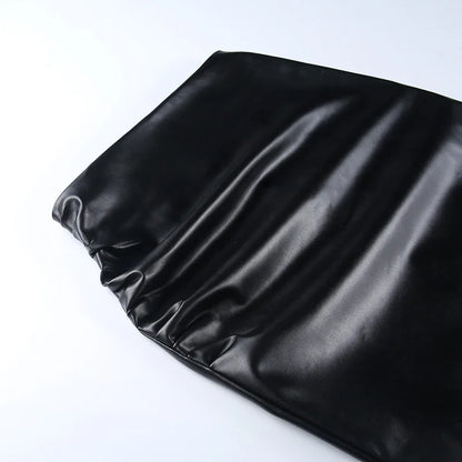 Ruched PU Leather Midi Skirt — Office Elegant Look