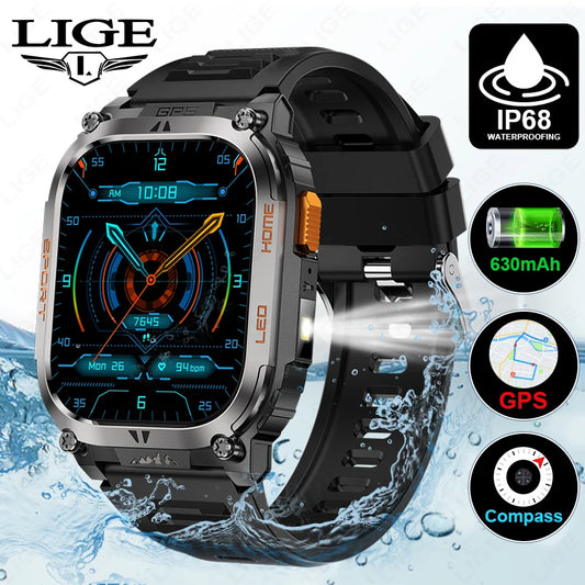 GPS Military Smartwatch – Compass, Flashlight, Waterproof, Long Battery Life