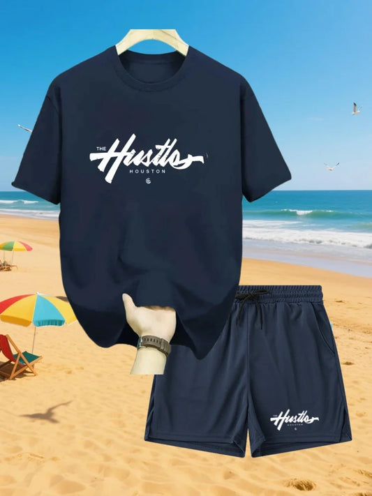 Letter Print Quick-Dry T-Shirt & Shorts Set