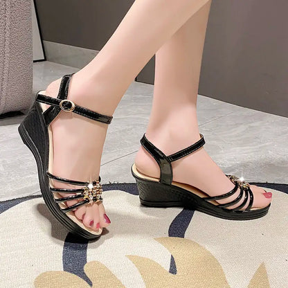 Viva | Open Toe Platform Black Sandals – Vintage Chic & Elegant Designer Shoes