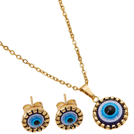 Evil Eye Jewelry Set – Blue Pendant & Earrings