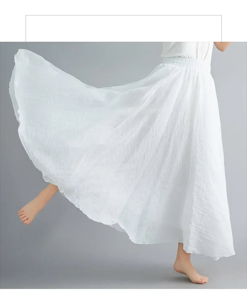 Cotton Linen Maxi Skirt — Casual Harajuku Style