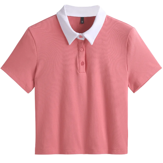 Slim Fit Polo T-shirt — Solid Color Short Style Top