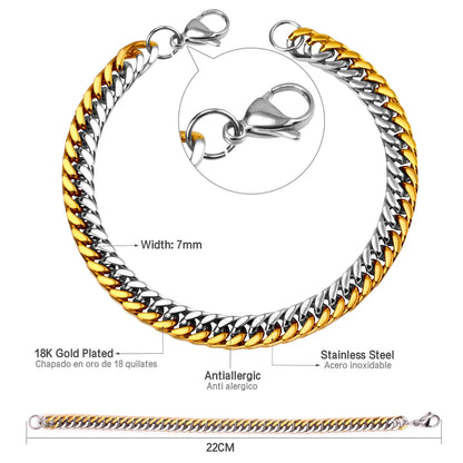 Cuban Chain Bracelet – Stainless Steel, Gold-Tone, Punk Style Jewelry for Men & Women