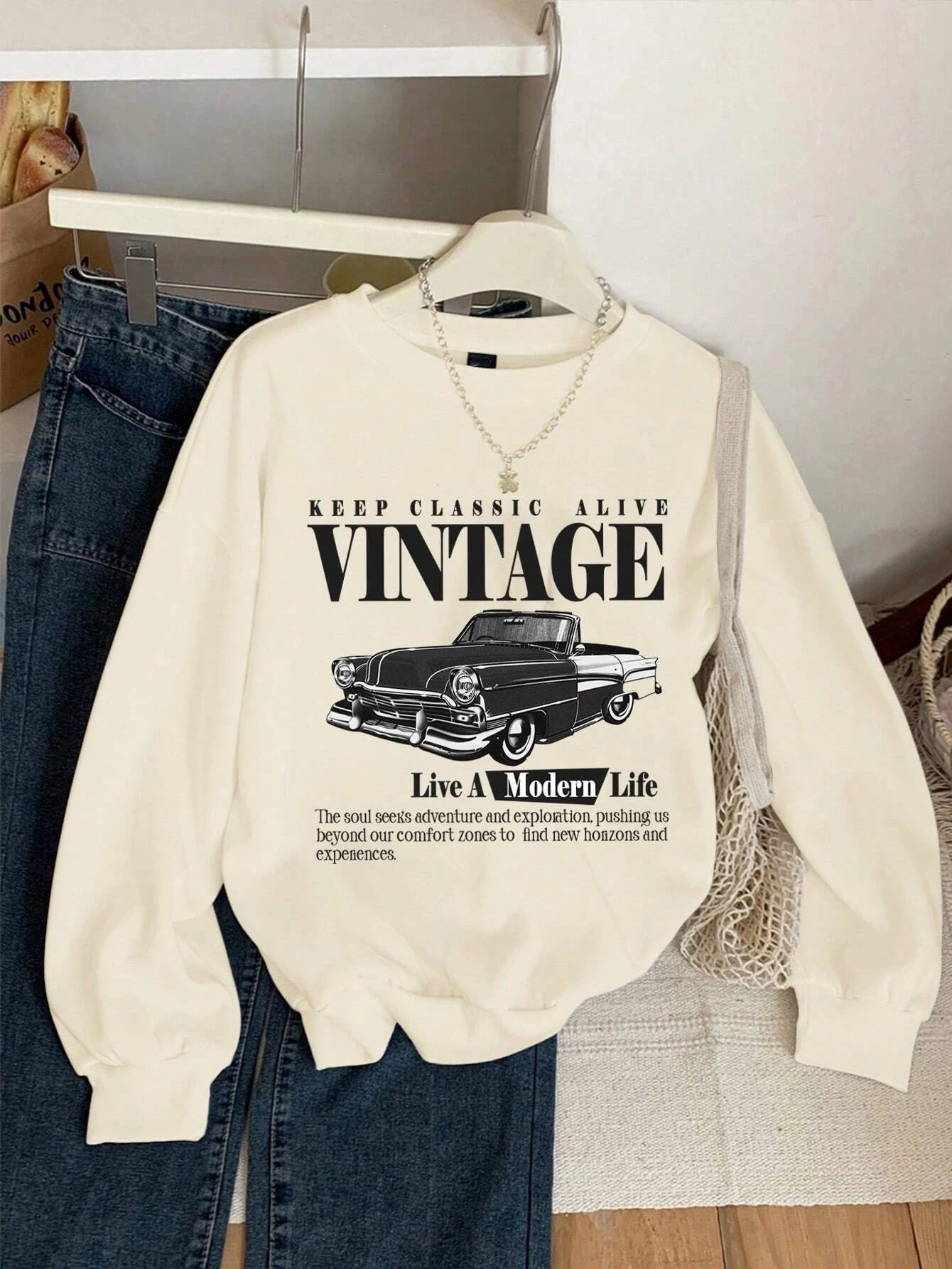 Car Print Graphic Hoodie — Retro Style Pullover, “Keep Classic Alive”