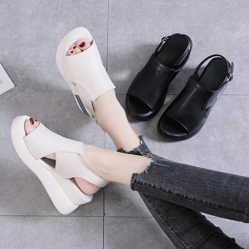 Platform Thick-Soled Sandals for Women, Lightweight Wedge Heel Fish Mouth Sandals