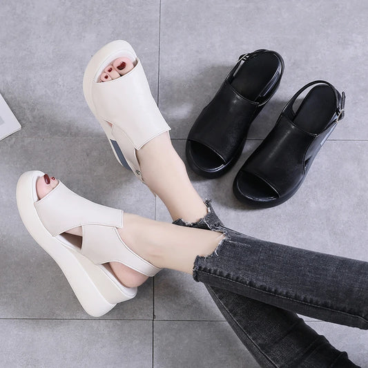 Platform Thick-Soled Sandals for Women, Lightweight Wedge Heel Fish Mouth Sandals