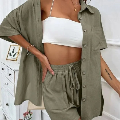 Mono Shirt Set – Solid Button Shirt & Relax Shorts