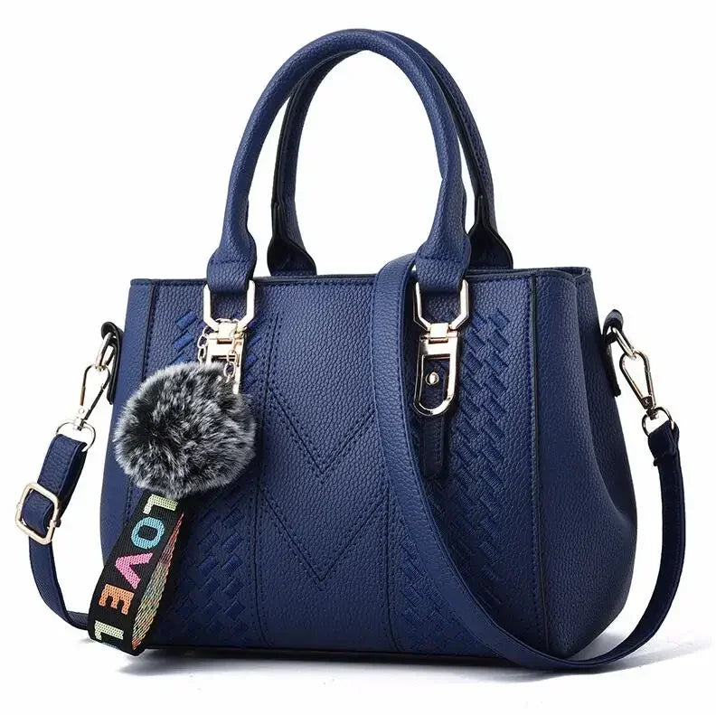 Embroidery Messenger Bag | Leather Hair Ball Handbag