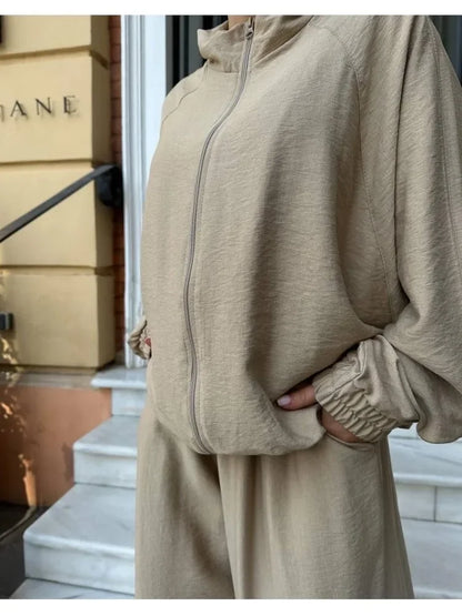 Zipper Cardigan & Loose Sweatpants – Sport Jogging Two Piece Set