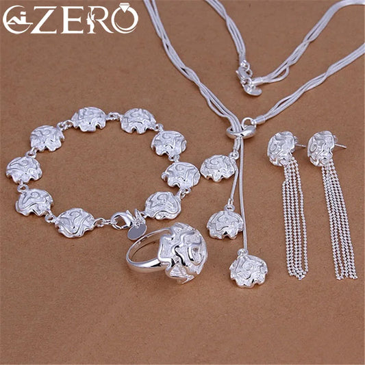 Rose Flower Jewelry Set – Romantic Sterling Silver