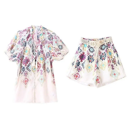 Ice Silk Printed Shorts & Jacket Set – Vacation Two Piece Summer Outfit