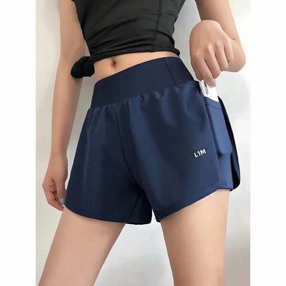 Fake Two-Piece Printed Pocket Shorts — Loose High Waist