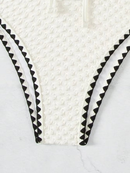 Strapless Patchwork Bikini Set – Lace-Up Detail