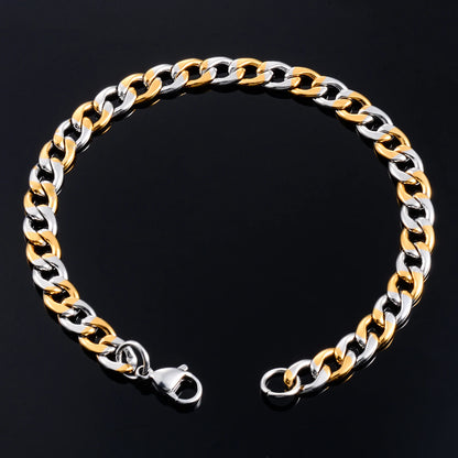 Cuban Link Bracelet – Silver & Gold Stainless Steel Design