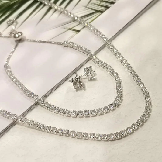Tennis Jewelry Set – Necklace, Earrings & Bracelet