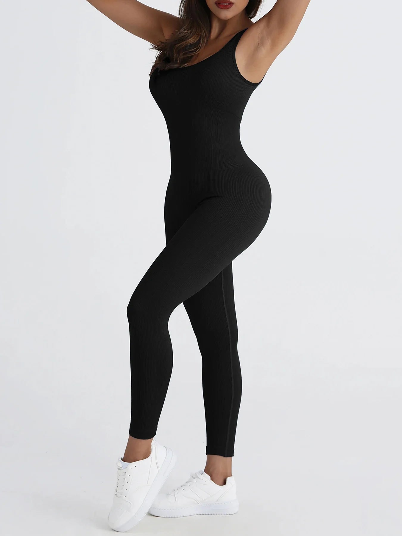 Solid Ribbed Yoga Jumpsuit — Seamless Slimming Push-Up Sportswear